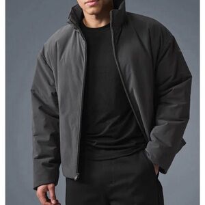 ALO Yoga Black Puffer Jacket with Full-Length Zipper and Standing Collar